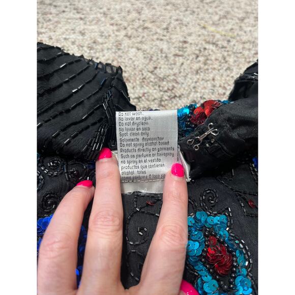 Vintage Stenay Beaded Sequined Embellished Short Sleeve 100% Silk Top Size XL - Picture 9 of 9